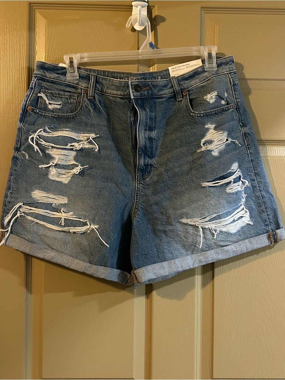 Distressed High-Rise Relaxed Mom Denim Shorts - Blue
